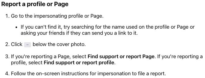 The Facebook social media impersonation reporting page (graphic).