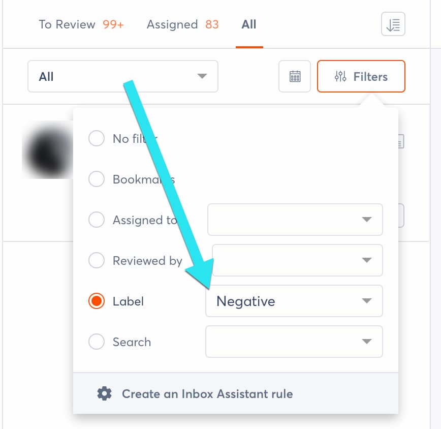 Agorapulse sentiment analysis dashboard filtering competitor brand mentions by negative sentiment