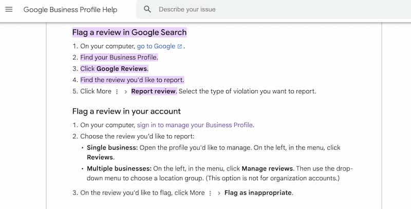 Step-by-step guide to flagging a fraudulent Google Review from a Business Profile