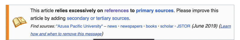 Wikipedia tag flagging an article for having insufficient or unreliable sources