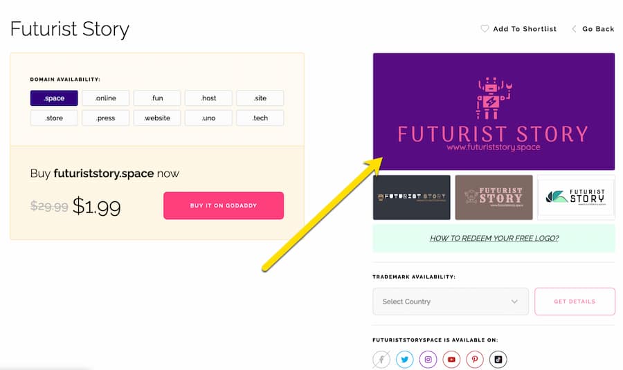 Namify domain and logo generator tool interface
