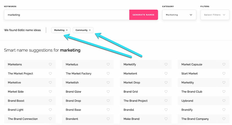Namify domain name finder tool example for starting a new content project