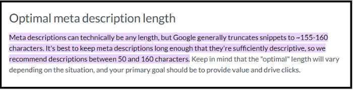 Diagram showing optimal meta description length for desktop and mobile search results