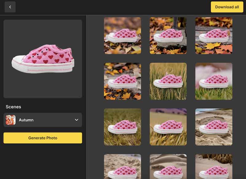 Pixelcut AI tool generating product photos in multiple visual styles