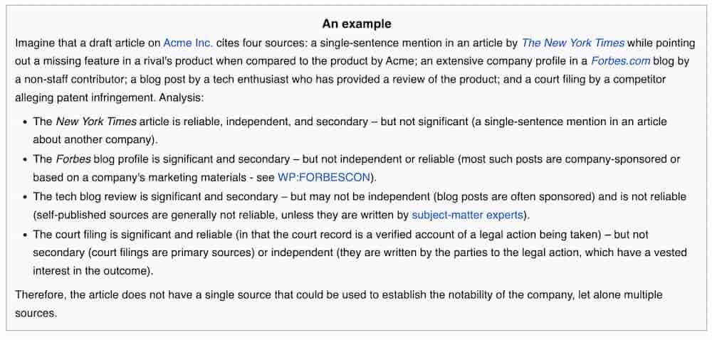 Chart showing primary criteria for evaluating Wikipedia source reliability
