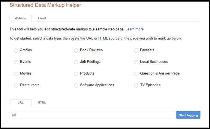 Screenshot of Google's Structured Data Markup Helper tool