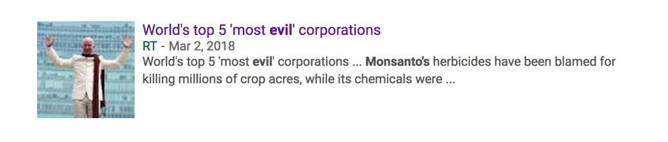 Headline example showing how negative news reinforces confirmation bias about corporate reputation