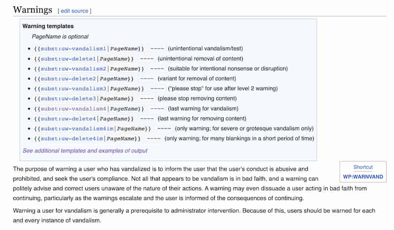 Vandalism warning templates