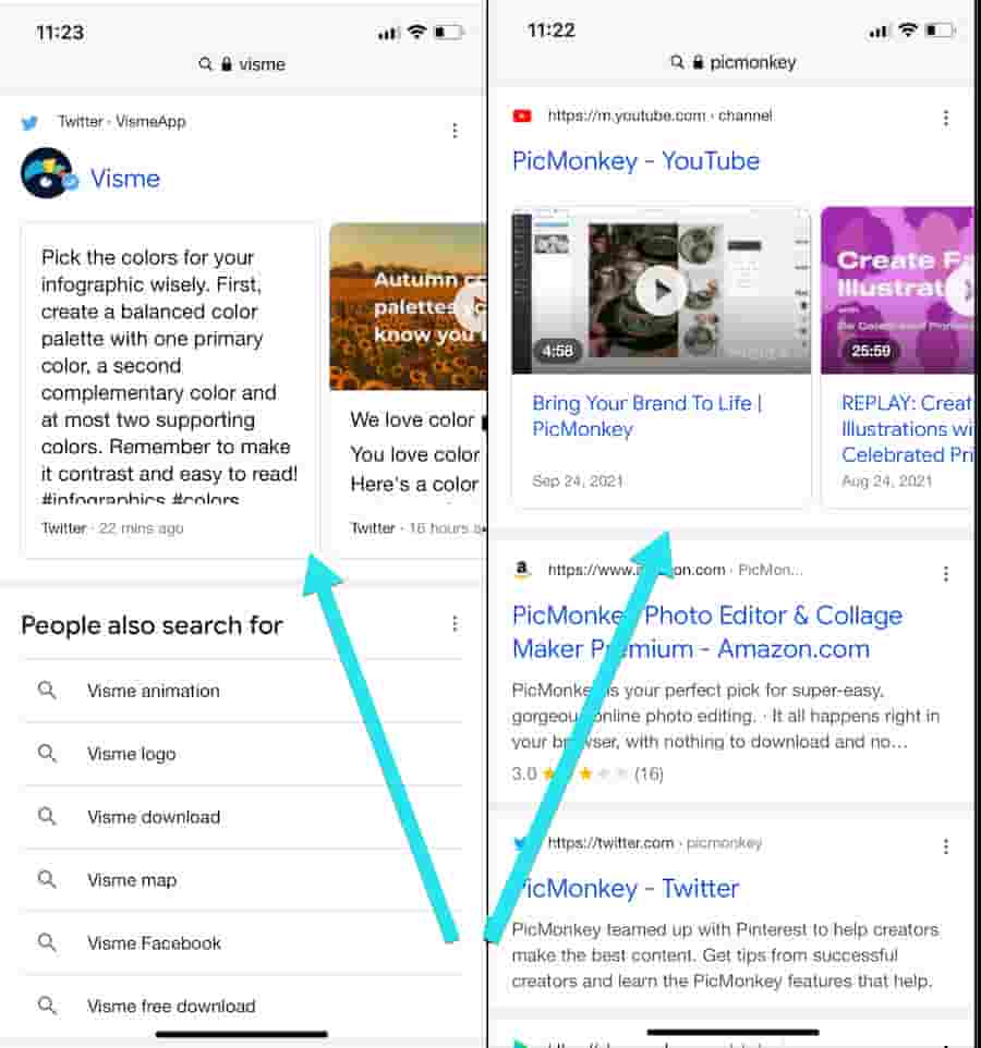 Example of branded search results in Google showing multiple owned properties for a single brand name