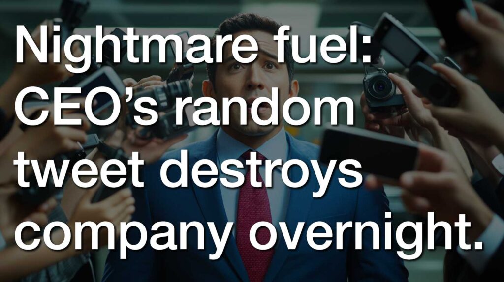 Image of a CEO being interviewed by media after a social media misstep.