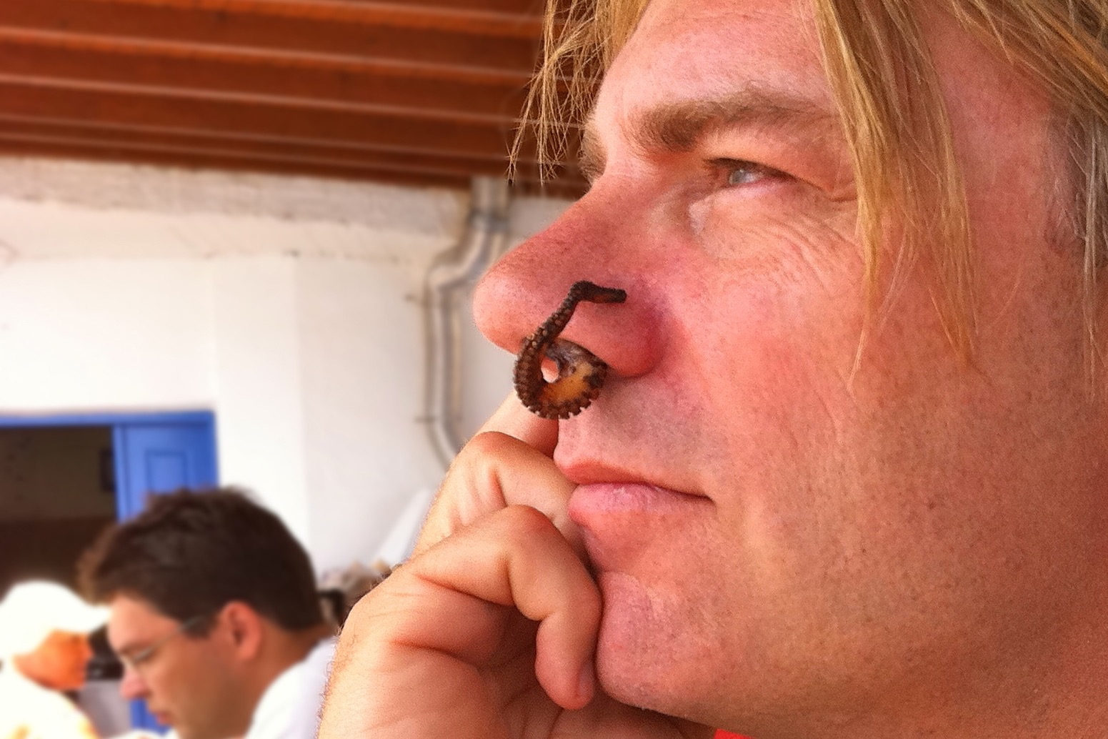 Kent Campbell with an Octopus Kent Campbell with an octopus on his nose in Santorini, Greece