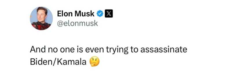 Composite image illustrating the reputational intersection of Elon Musk, Joe Biden, and Kamala Harris.