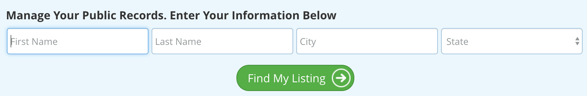 Screenshot of the PeopleFinders opt-out page showing the search and removal process