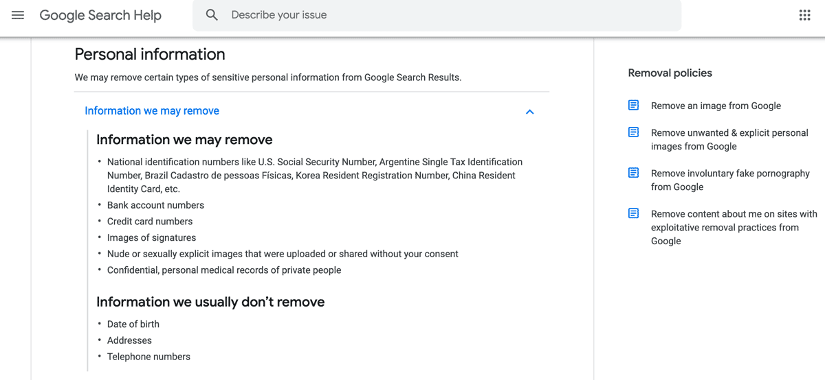 types of info that can be removed