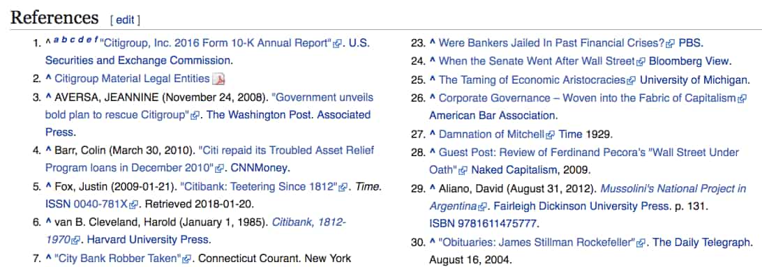 Wikipedia references section showing citations at the bottom of an article page