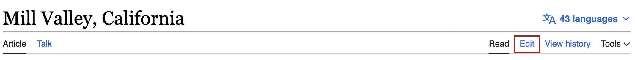 The Wikipedia edit link as it appears on an unprotected article page.