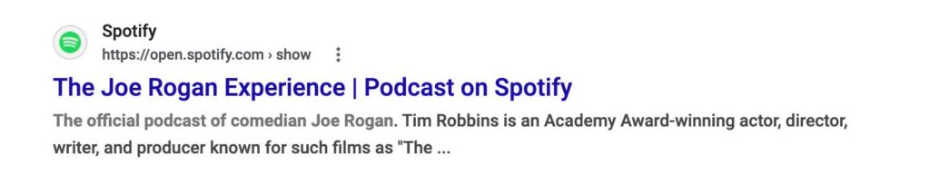 example of spotify podcast showing in organic search results.