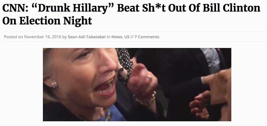 Example of a misleading fake news headline about Hillary Clinton